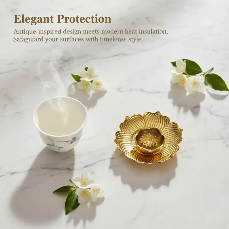 Retro Golden Alloy Coaster Heat Resistant Pad for Tea Coffee Cup Office Living Room Home Decor