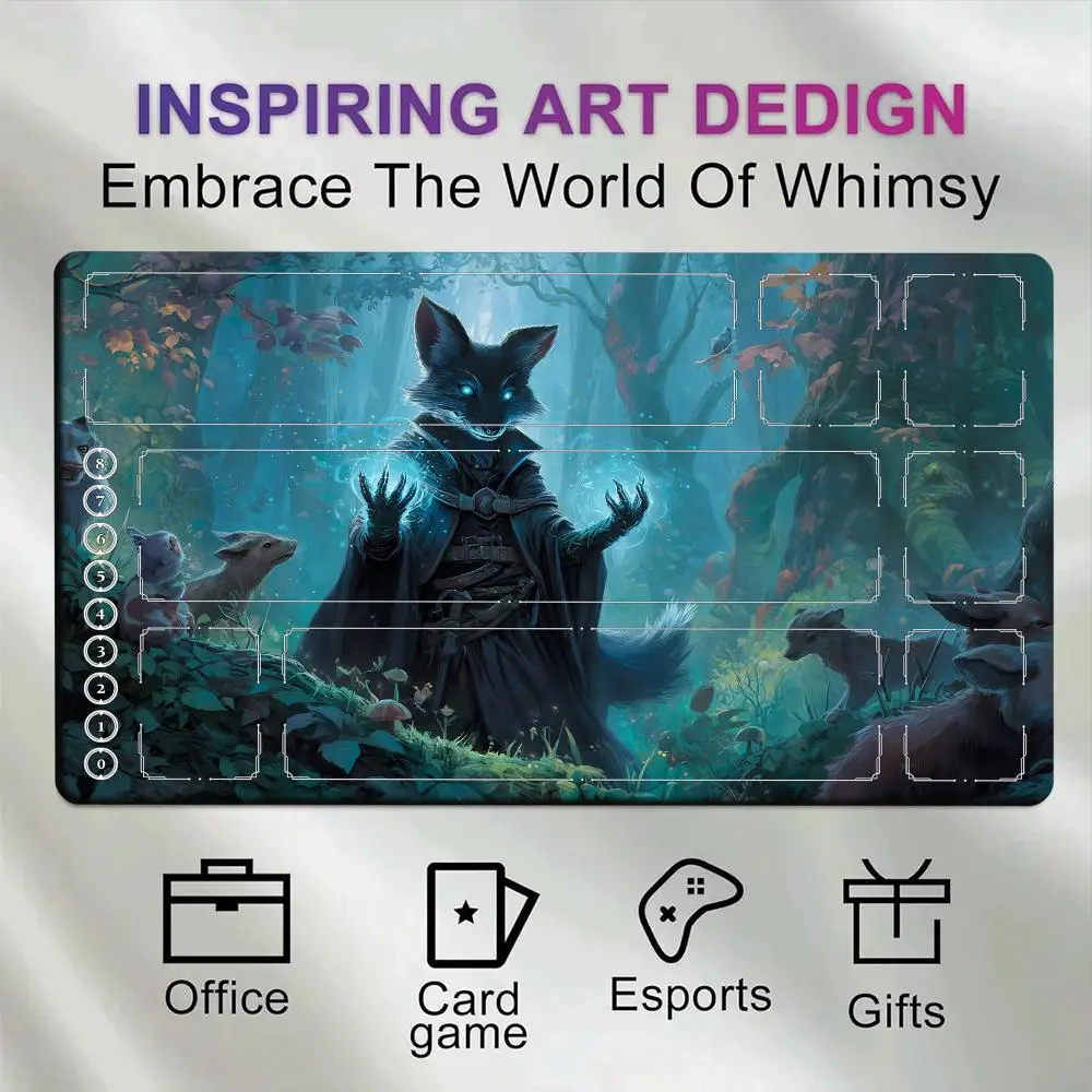 cute Magic cat Anime Card playmat with Zones Game Mat For LOL MTG Card Battles Commander Gaming Duel deskmat Beginner 14*24in