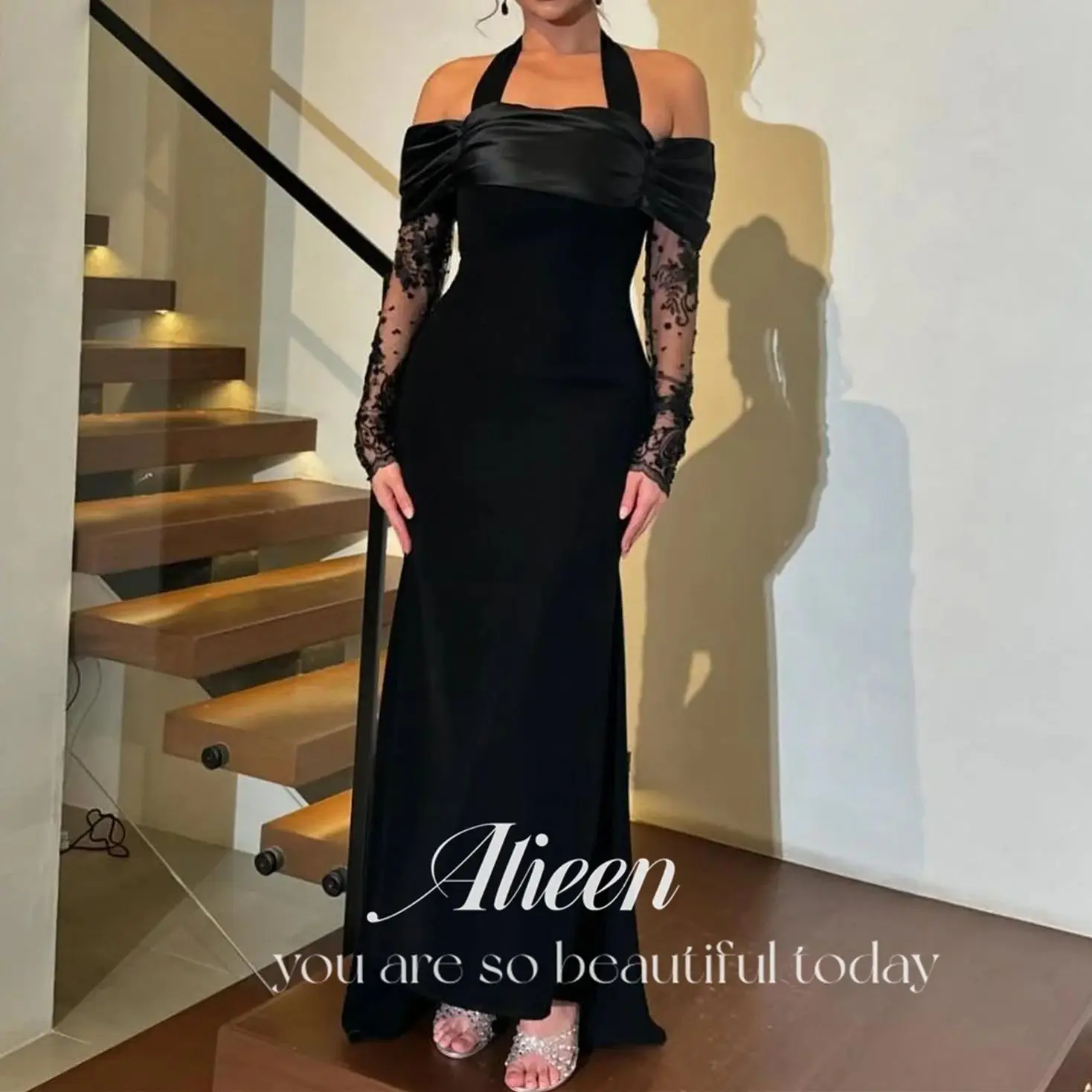 Aileen Mermaid damska suknia wieczorowa kobieta Off-shoulder luksusowe damskie suknie wieczorowe na specjalne okazje czarny dostosowane