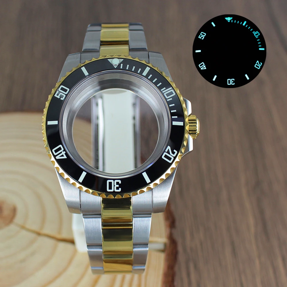 

40mm NH35 Watch Case Bracelet SUB Ceramic Bezel Insert Luminous for Seiko NH35 NH36 NH38 8215 2824 PT5000 Sapphire Silver Gold