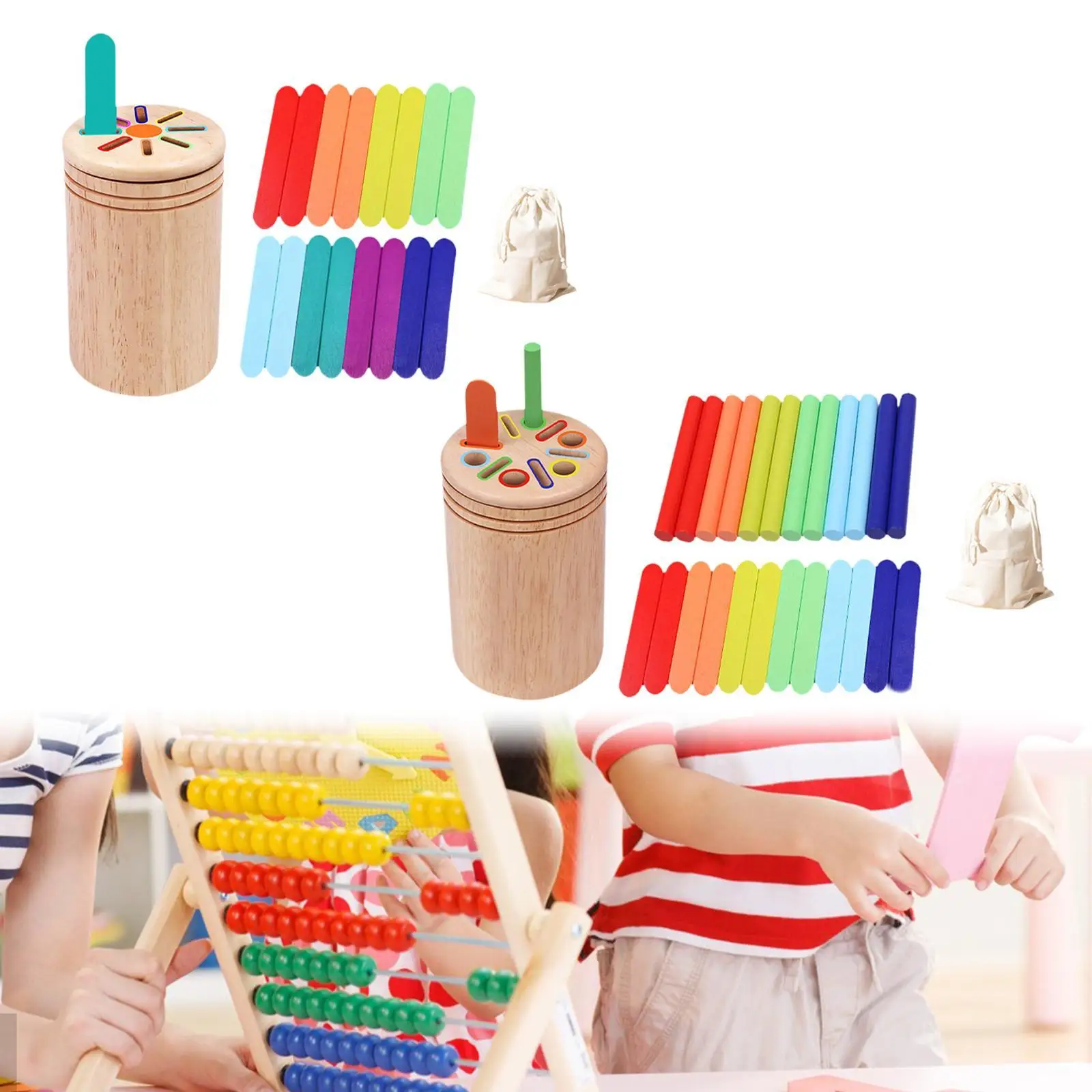 Montessori Toddlers Toys, Cylinder Socket Game, Sensory Toys Color Sorting Sticks for 2 3 Year Old