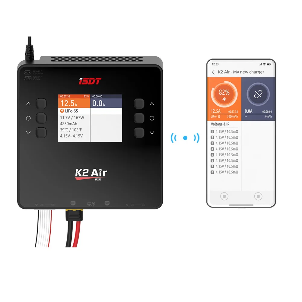 ISDT K2 Air AC 200W DC 500Wx2 20A Dual Channel Balance Lipo Charger Discharger for Lipo NiMh Pb Battery Rc Model / Smart Phone