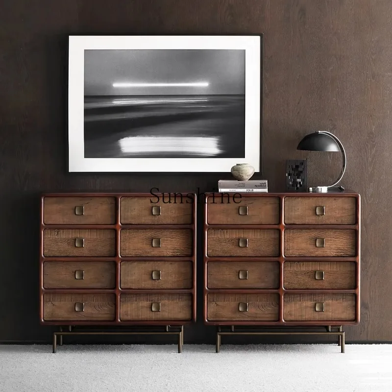 

Nordic American retro and old//wabi sandy wind all solid wood 8 drawer chest