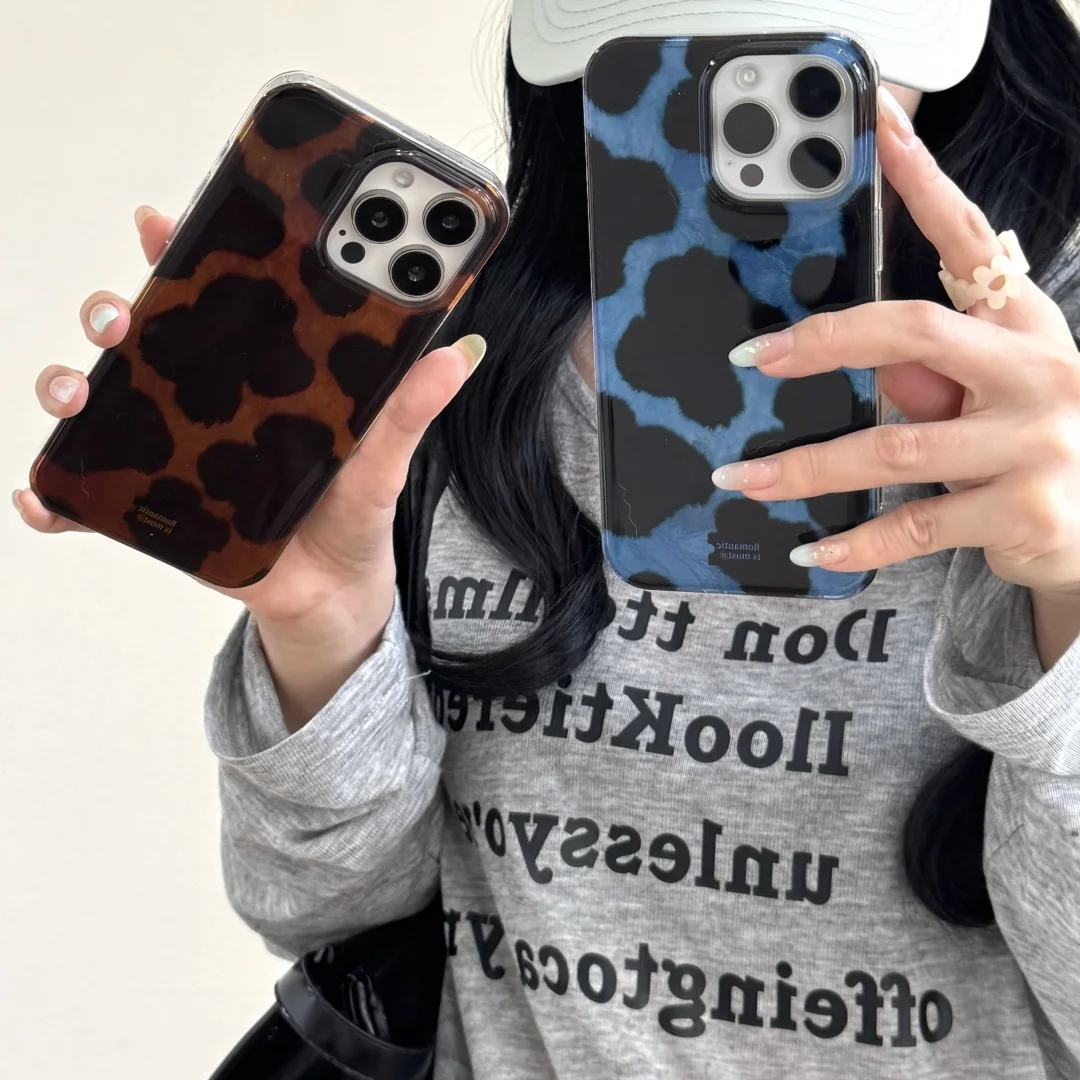 Custodia per telefono laser con segni di inchiostro semplici per telefono 16 15 14 13 12 Pro Max Plus Elegante copertura per paraurti posteriore con stampa leopardata