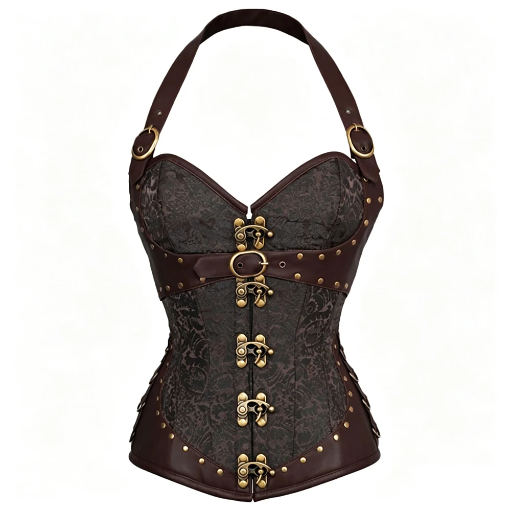 Women Corset Victorian-Style Court Gothic Costume Shaping Corset with Neck Strap and Button-Up Corset Bustiers Top Shapewear