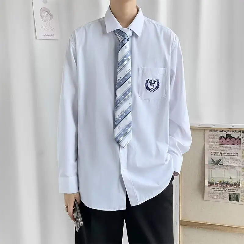 

Spring Large Size 300 Pou Men's Long Sve Faionable White irt Couple's orm Korean Sle Trendy Clothing Coat