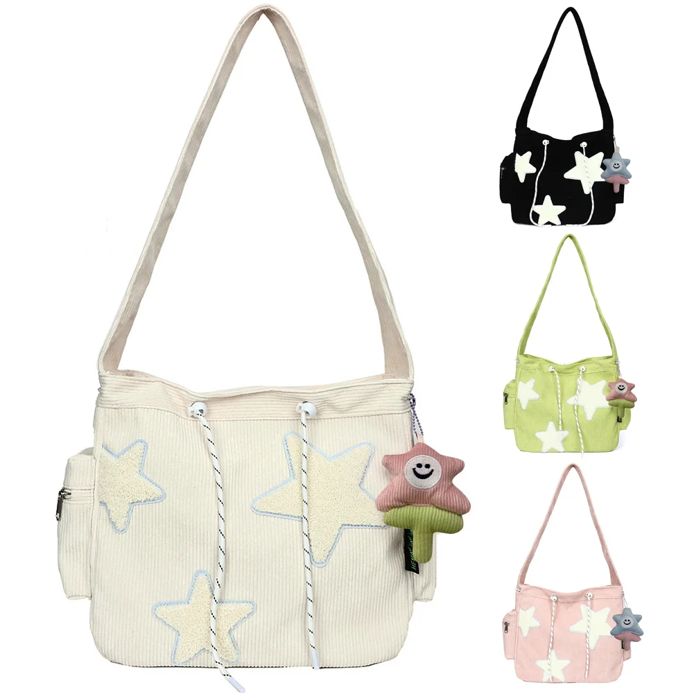 

Женская милая сумка через плечо с подвеской, сумка через плечо, большая вместительная вельветовая сумка со звездой и аппликацией, дорожная уличная сумка для отдыха