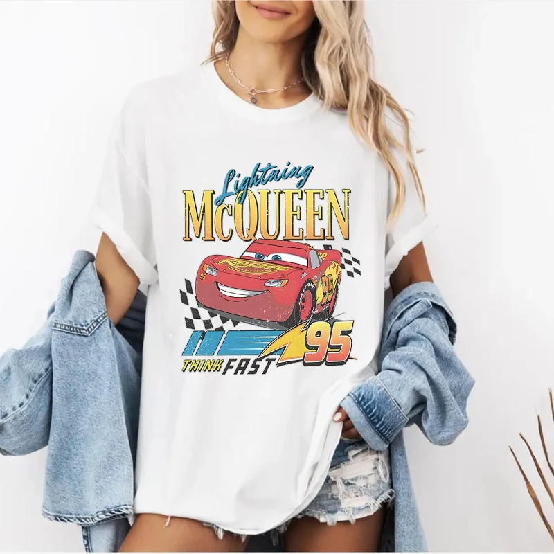 

Disney Vacation T-shirt Retro Short Sleeve Racing Cartoon Image Printed Top Men and Women's T-shirts Retro Fashion Street Style