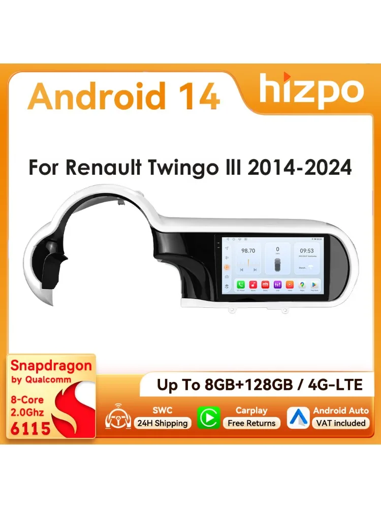9" Hizpo 2Din Android14 Autoradio für Renault Twingo 3 2014 - 2024 Snapdragon 6115 RDS DSP GPS Navi BT 4G CarPlay Android Auto
