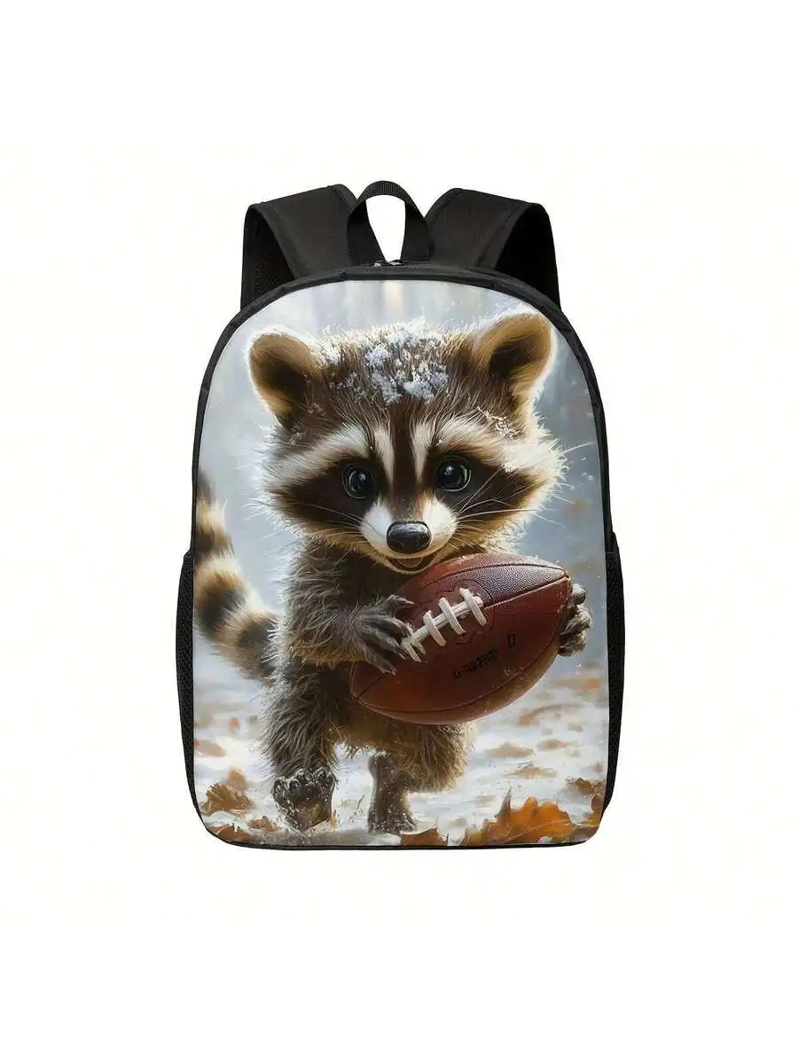 

Durable Large Capacity Adult Backpack Stylish Raccoon Winter Sports Print Shoulder Bag Zipper Closure Lightweight Washable