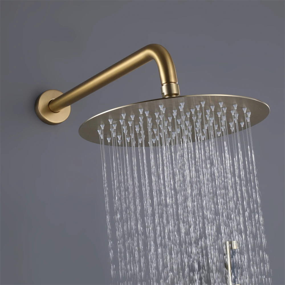Matt Gold Bathroom Shower Hot and Cold Shower Mixer in Wall Mounted Rain Concealed Shower Set