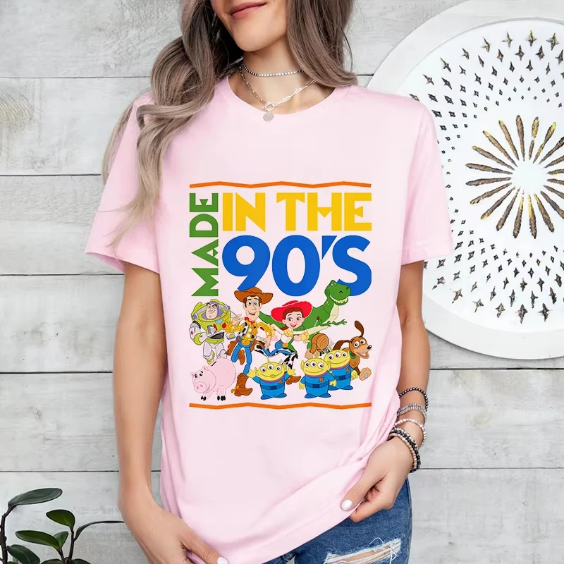 

2025 Disney Cartoon Toy Story Retro 90s Cute Printed Women's Summer Loose Clothing Fashion T-shirt Casual Street Sports Top