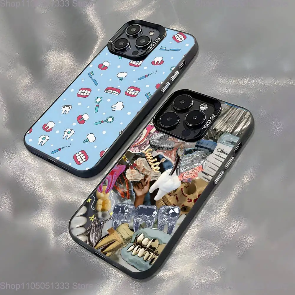 

Dentist Teeth Tooth Collage Phone Case For iPhone 16,15,14,13,12,11,Pro,XS,Max,Plus,Mini,SE Black Candy Matte Shockproof Cover