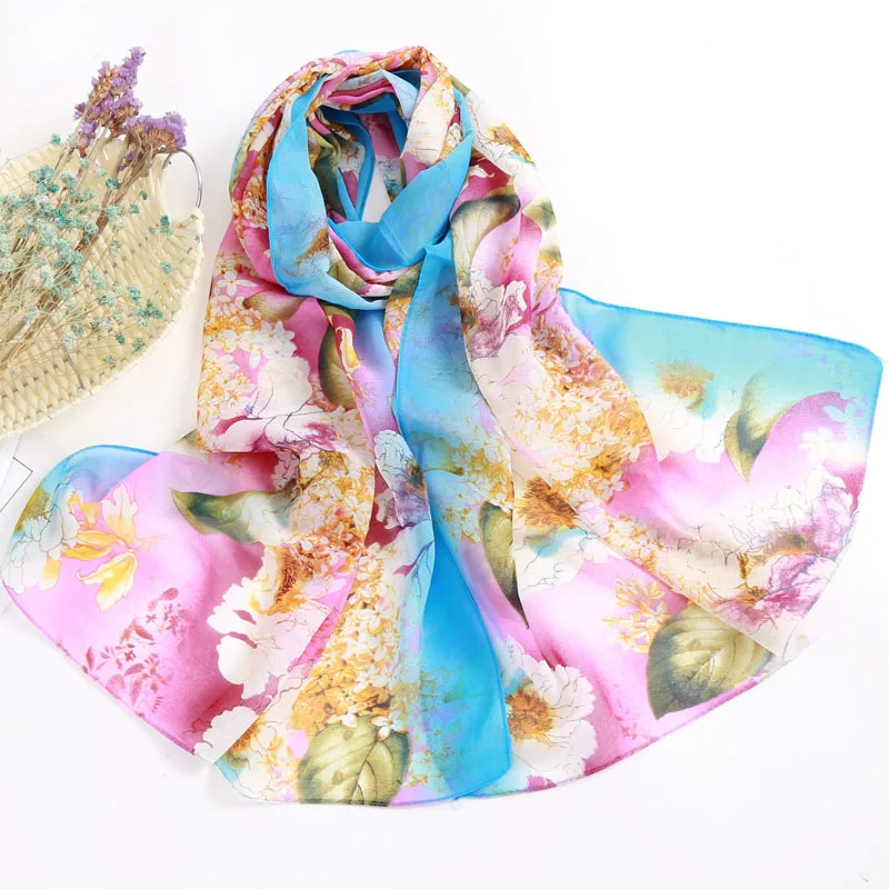 Bright Peony Gradient Flower Elegant Beautiful Chiffon Bandana Scarf Women Foulard Summer Travel Sunscreen Thin Hijab Shawl