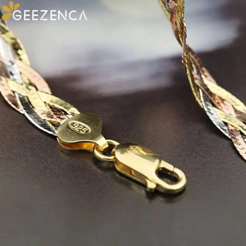 Italian Jewelry S925 Silver Women\'s Necklace Three Color Woven Choker Necklaces 40cm 45cm Chic Sparkling Trendy Party Gift