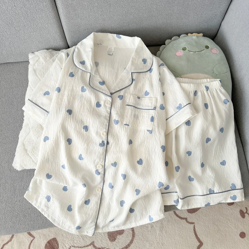

2Summer short-sleeve pajama set for women, comfortable and trendy, shorts can be worn outside, home wear set