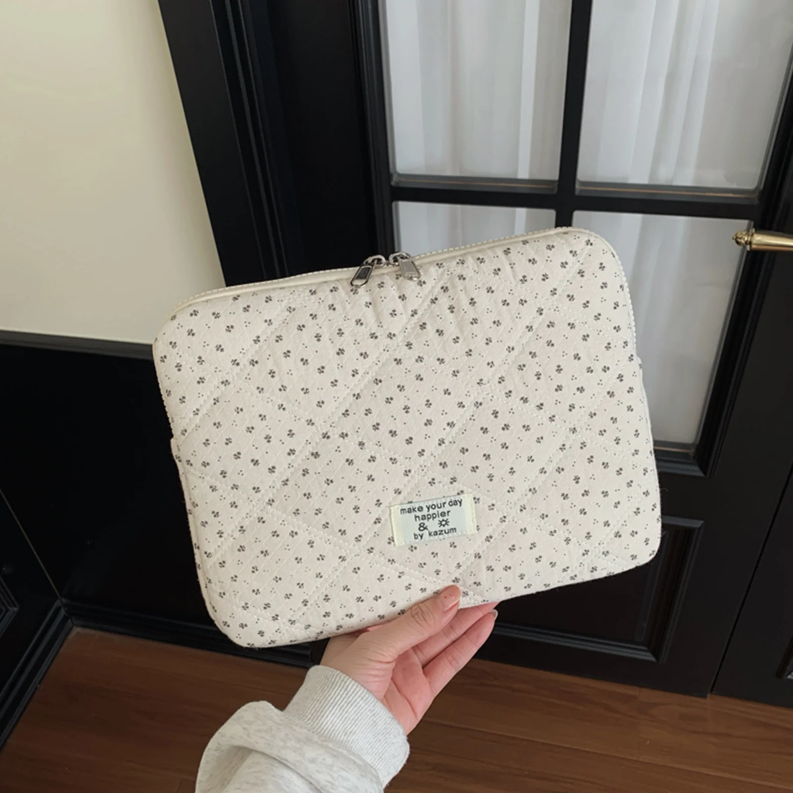 Puffy Carrying Laptop Bag Padded Floral Quilted Pillow Laptop Carrying Case 11-15 Inch for Travel Work College Shop