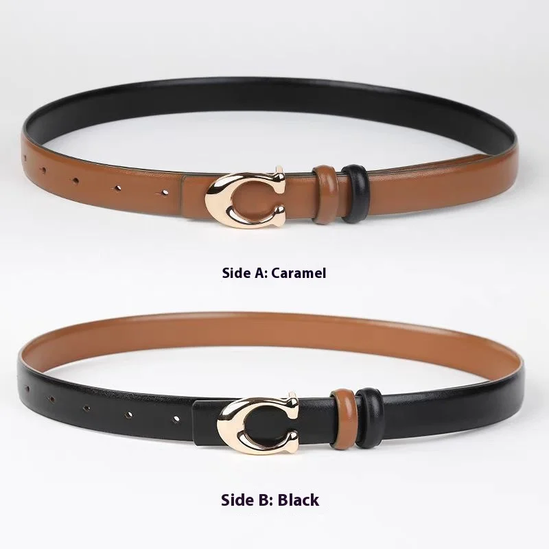 2025 Women's Leather Belt – 2.3cm Wide, Korean Style C Buckle, Slim Waist Belt for Skirt & Jeans, Minimalist Ins Fashion, Revers