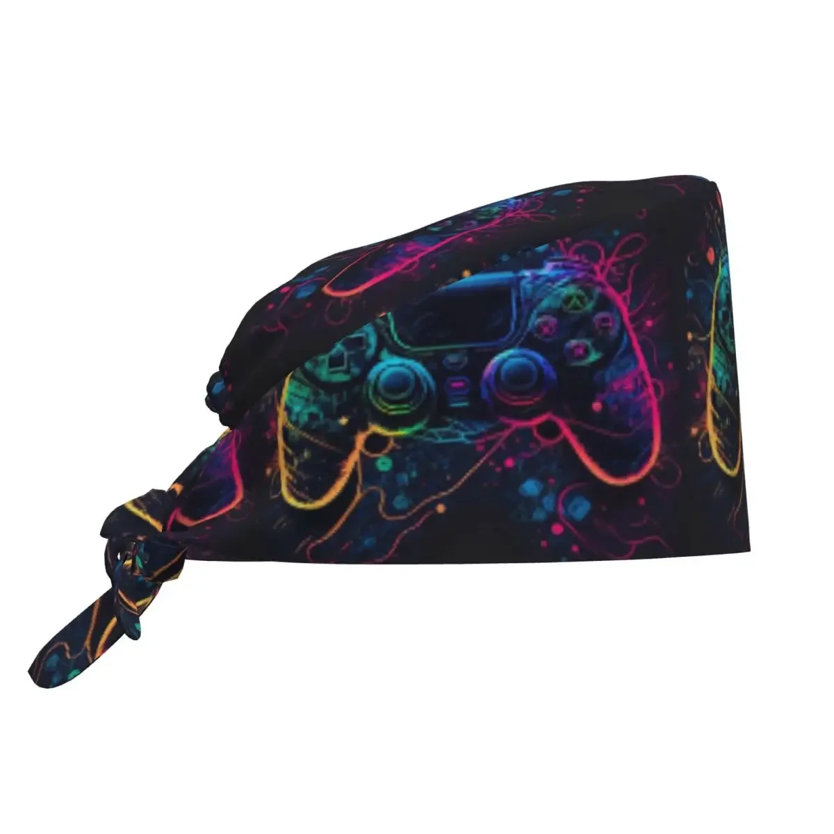Neon Light Game Controller Gamepad Scrub Hat Doctor Working Surgical Cap Unisex Adjustable Nursing Caps for Dentist