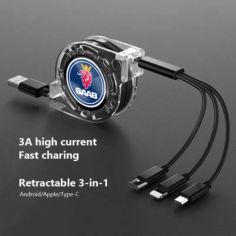 Car Interior 3 In 1 Fast Charger USB Data Cable Accessory For SAAB Scania 93 95 9000 900 9-4X 9-7X 9-2X 9-X 600 99 97 Monster GT