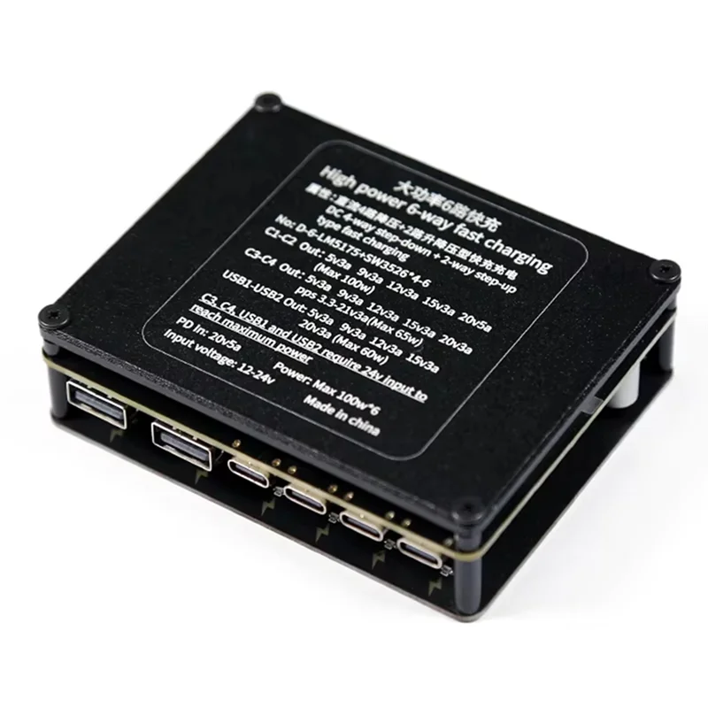 450W Six-Way High Power Simple CNC Quick Charge Indicator Shell Mechanical Style Fast Charging Desktop Charger-B12B