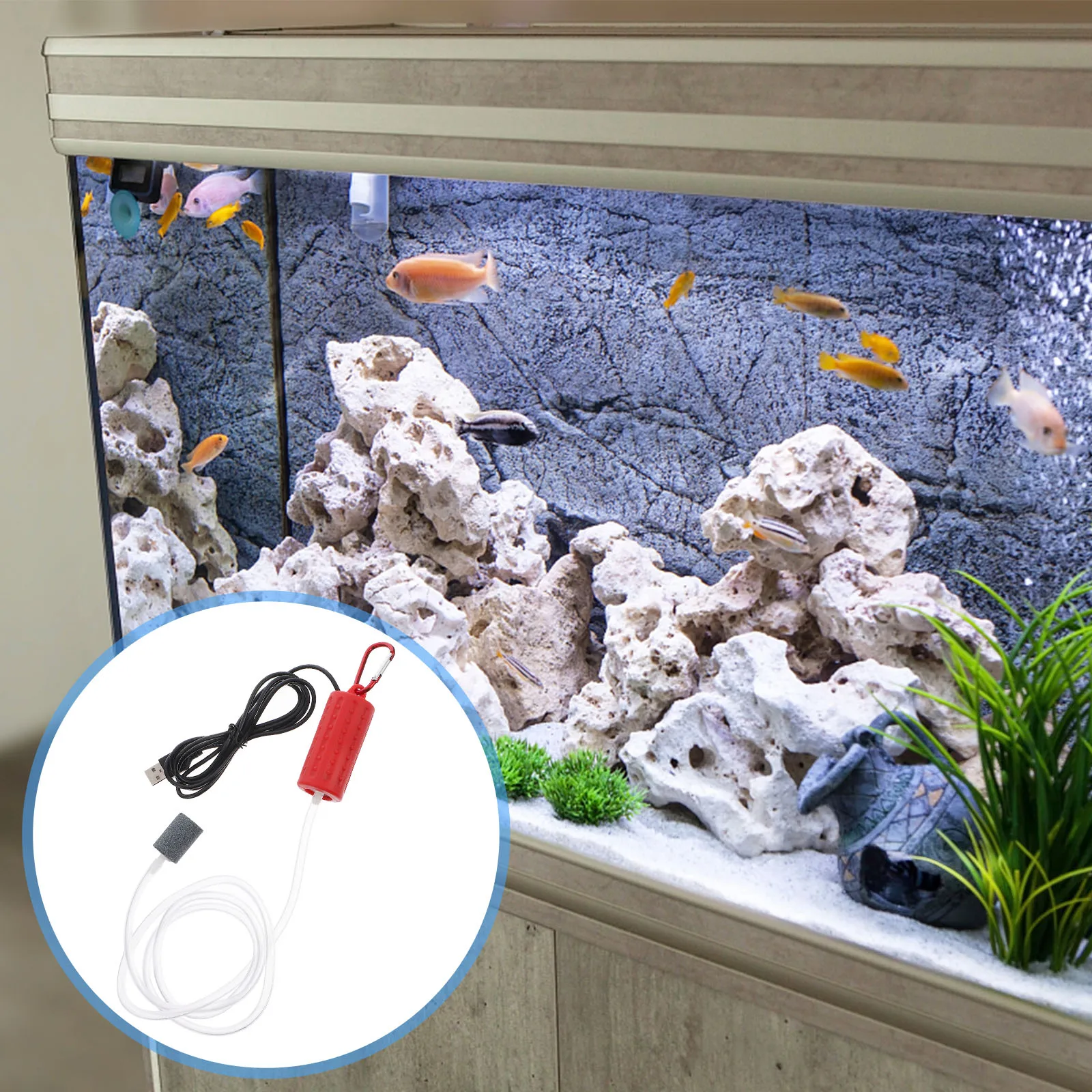 

Portable Oxygen Pump Whisper Fish Small Aquarium Air Mini for USB Aerator Stone