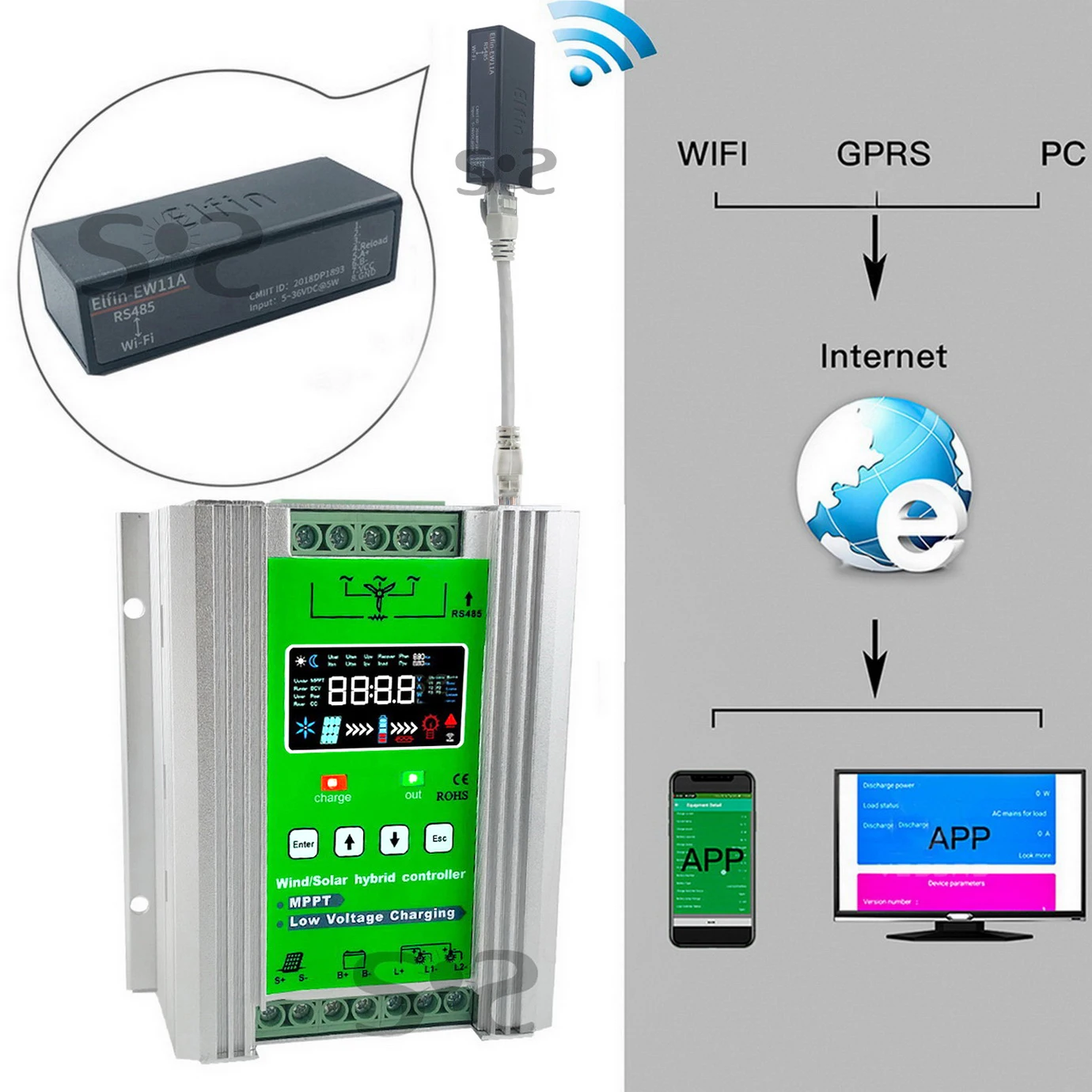 Imagem -04 - Wi-fi Vento Solar Híbrido Controlador de Carga Mppt Carga para Painel Solar Turbina Eólica Lítio Chumbo Ácido Bateria 12v 24v 48v 3000w