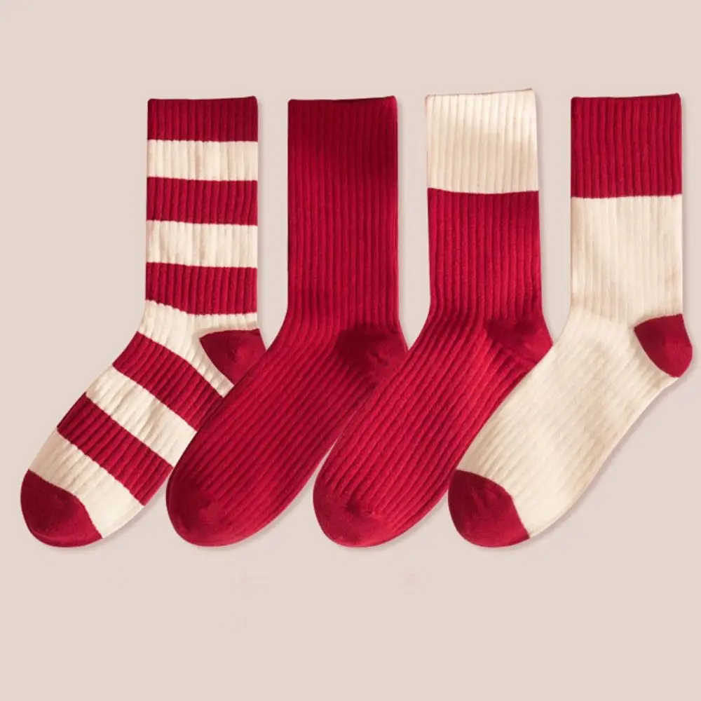 Comfortable Striped New Year Red Socks Cotton Breathable Good Luck Socks Thicken Female Hosiery Socks Women Winter Autumn