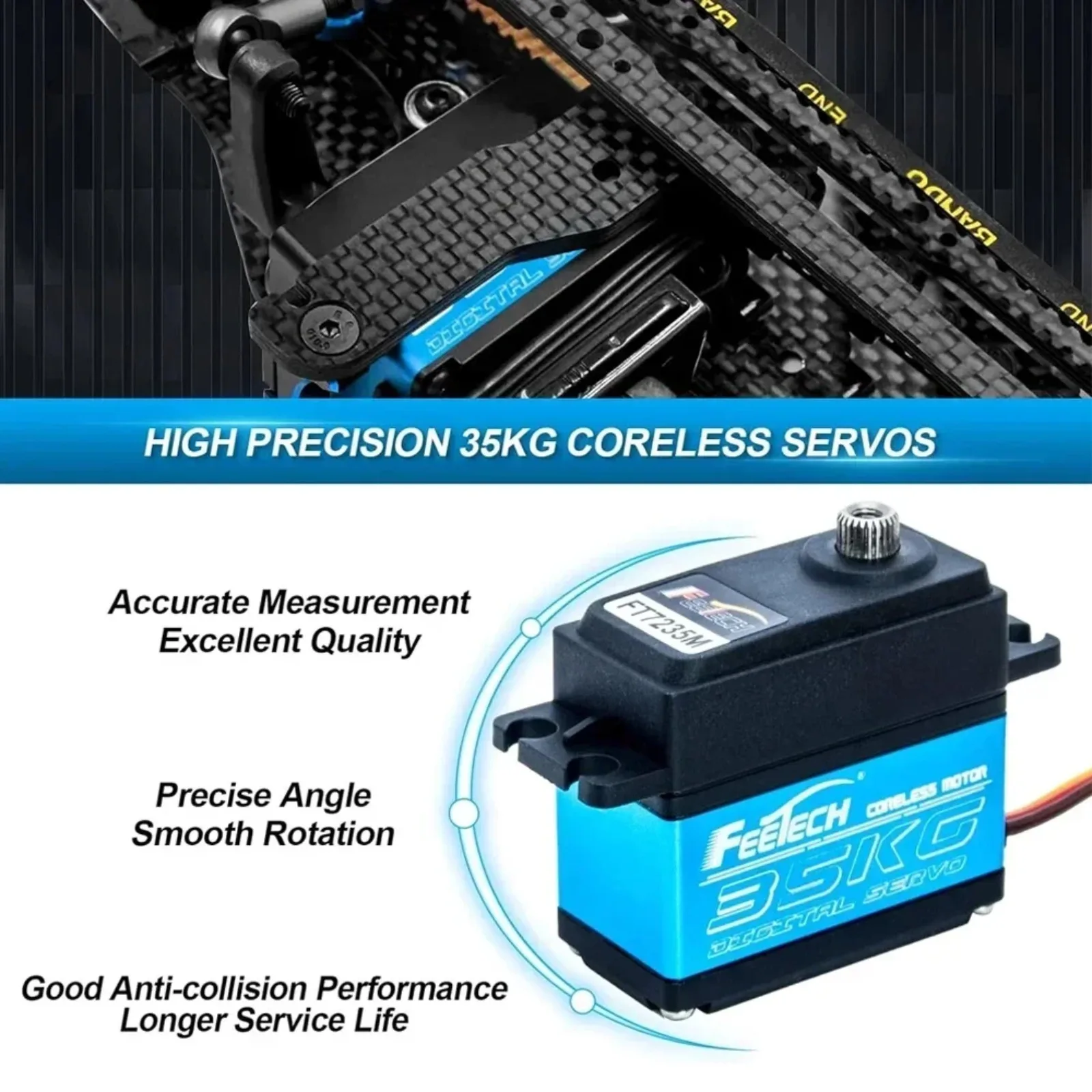 Servo Digital FT7235M, 35KG, sin núcleo, engranaje de acero de alto par, resistente al agua, 6-8,4 V, para coches RC/brazo de Robot/avielos