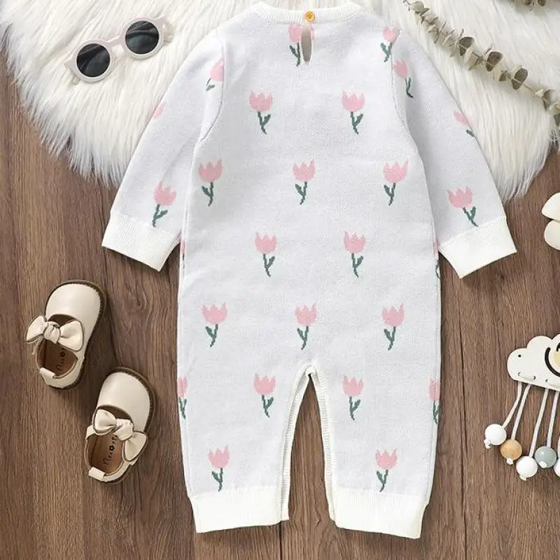 Autumn Winter Baby Clothes Boy Girl Tulip Long Sleeve Romper Newborn Knitwear Infant Knit Casual Jumpsuit Fashion Kid One-piece