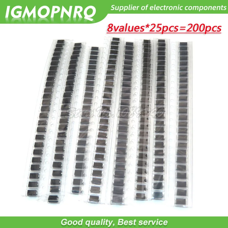 8 wartości 200pcs M1 M4 M7 SS14 SS16 SS24 SS34 RS1M elementy elektroniczne wybrane elementy diodowe 1 n4001 1 n4007 1 n5819 DO-214AC