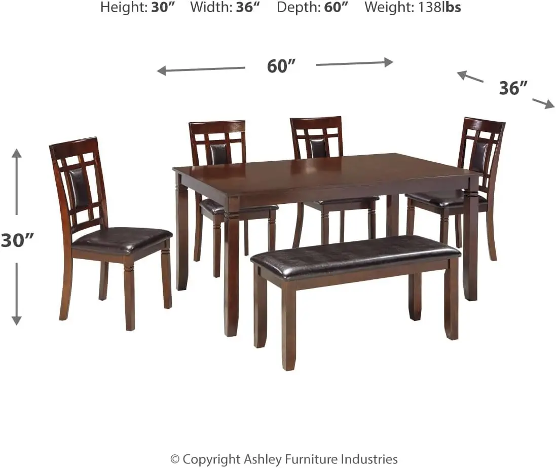 Dining Room Set, Includes Table, 4 18" Chairs & Bench, Brown