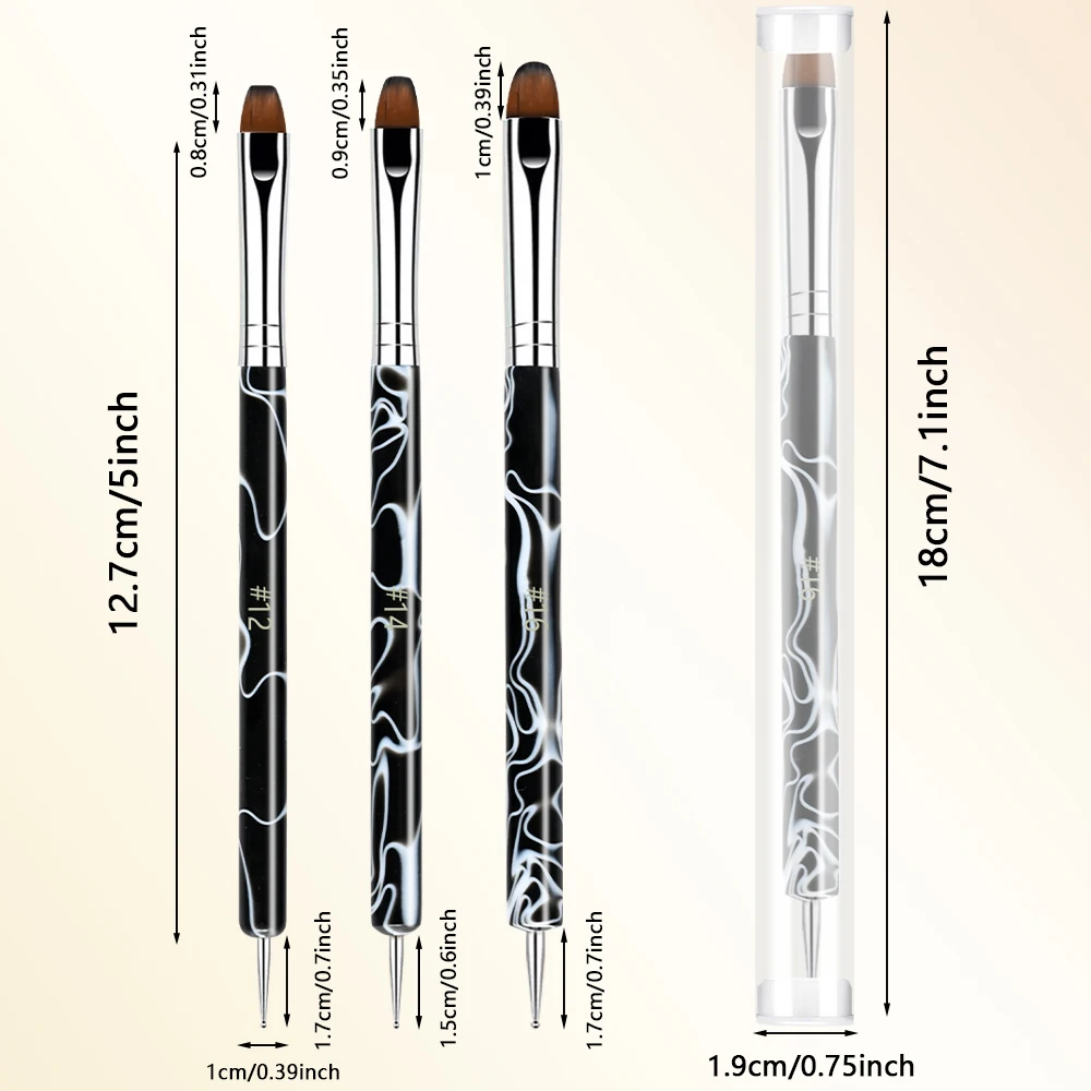 3 teile/satz Marmor Griff Dual Kopf Pinsel Nagel Punktierung Stift Zeichnung Strass Malerei Werkzeuge DIY Maniküre Zubehör UV Gel Werkzeug