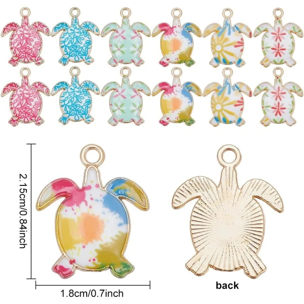 48 Pcs Turtle Charms 6 Styles Alloy Enamel tortoise Charms Ocean Animal Charms Metal Dangle Pendants with Hole for DIY Jewelry