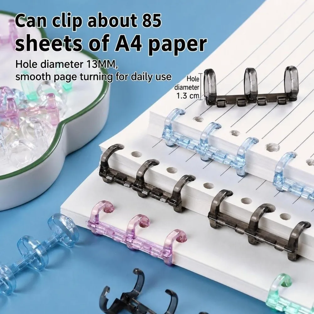 Plastic 3 Holes Binder Rings Transparent 3-holes Book Binding Rings Detachable Transparent Binder Rings Office Document Binding