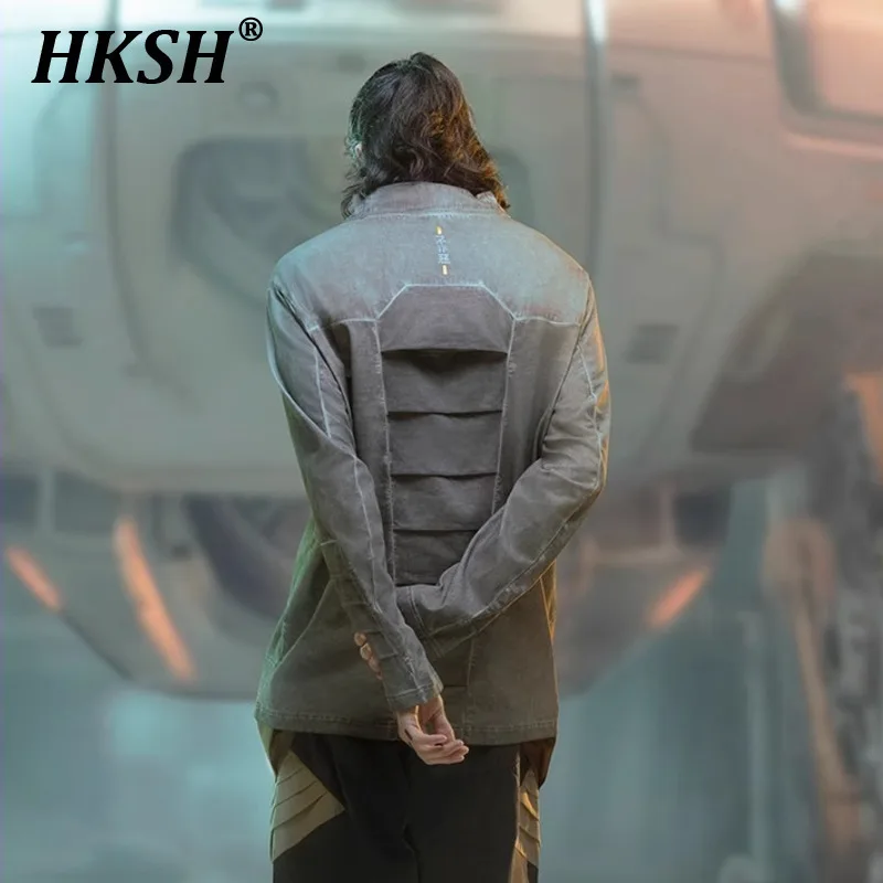 HKSH Men's Tide Punk 3D Cutting Slim Dyed Washing Long Sleeve T-shirt Spring Autumn New Fashion Chic Pleated Women Tees HK1090