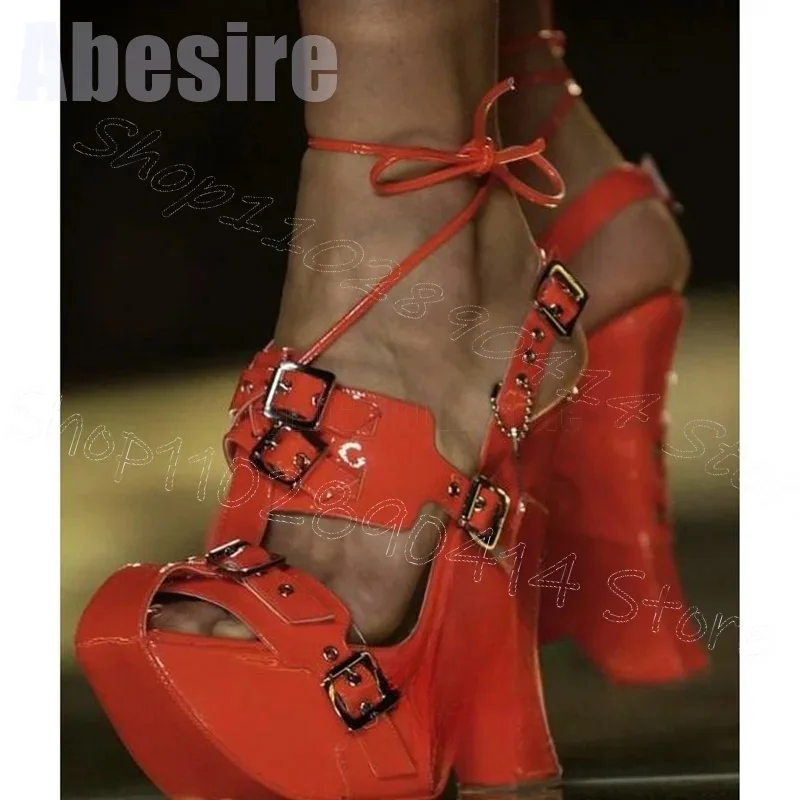 

Yellow Buckle Strange Style Heels Platform Sandals Buckle Strap Women Shoes Novel Party Banquet Runway 2025 Zapatos Para Mujere