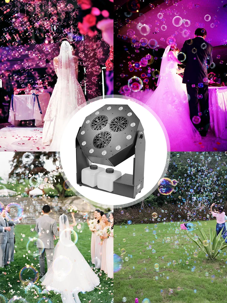 Stage Effect Bubble Machine DMX512 RGBW LED 12x8W Drie Hoofd Bubble Making Machine voor Bruiloftsfeest