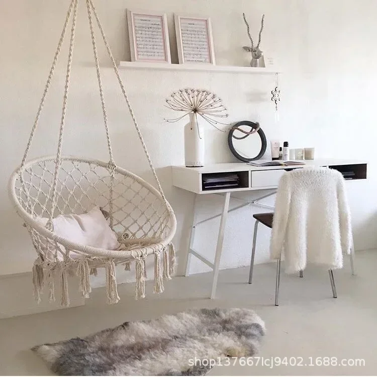 Factory Direct 2026 Top RatedPremium Quality Patio Swing with Cotton Rope Metal Frame Cozy Nordic Style Hanging Lounger Swing
