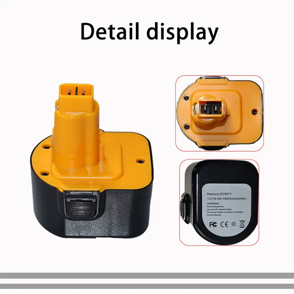 Batterie Ni-laissée pour outil électrique Dewalt, compatible DE9071 DC9071 DE9074 DE9075 DE9501 DE9072 12V, 4800mAh