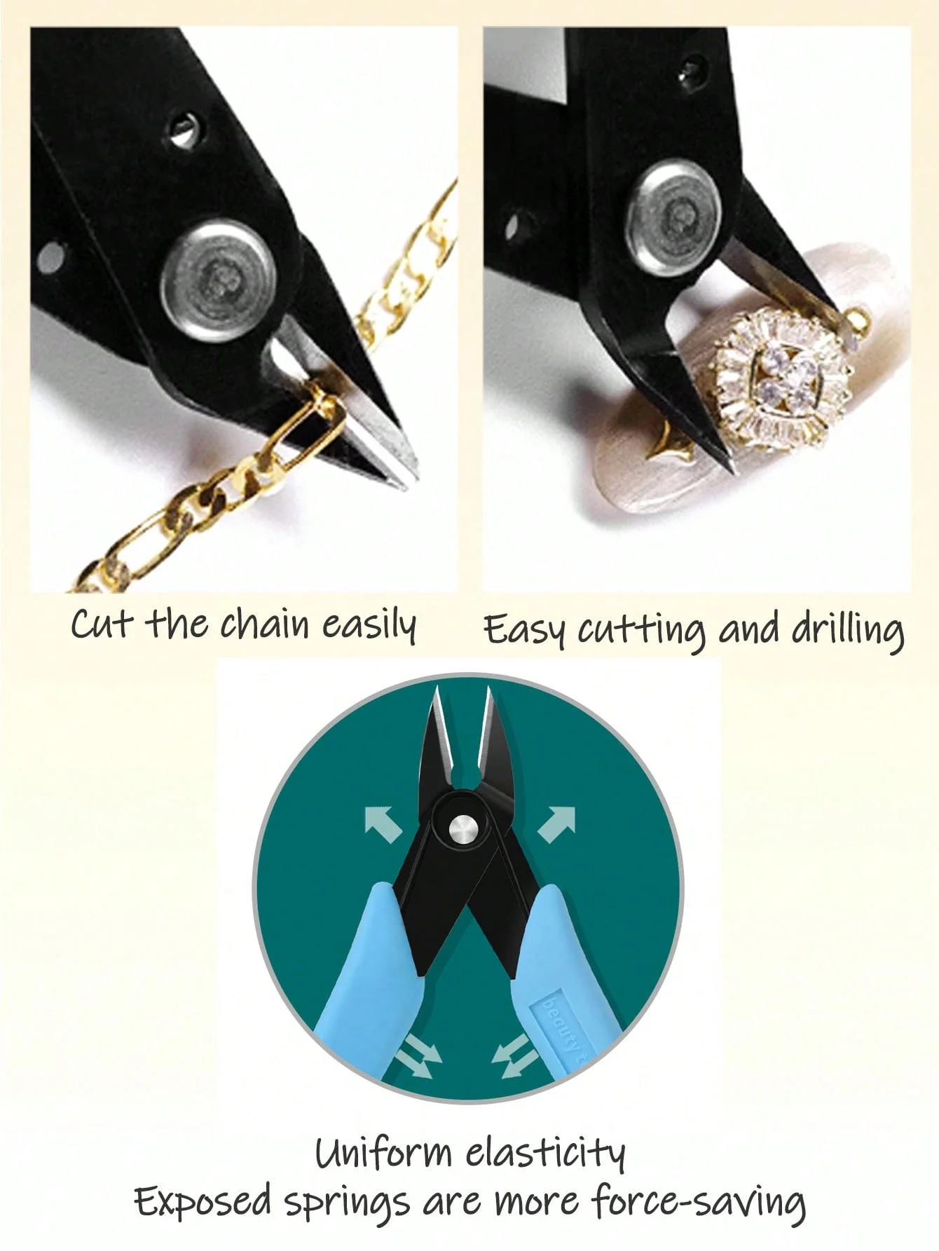 1個のステンレス鋼ネイルアートはさみ、ラインストーンリムーバー、ネイルアートデコレーションリムーバー、斜めペンチ、ネイルカッターマニキュア