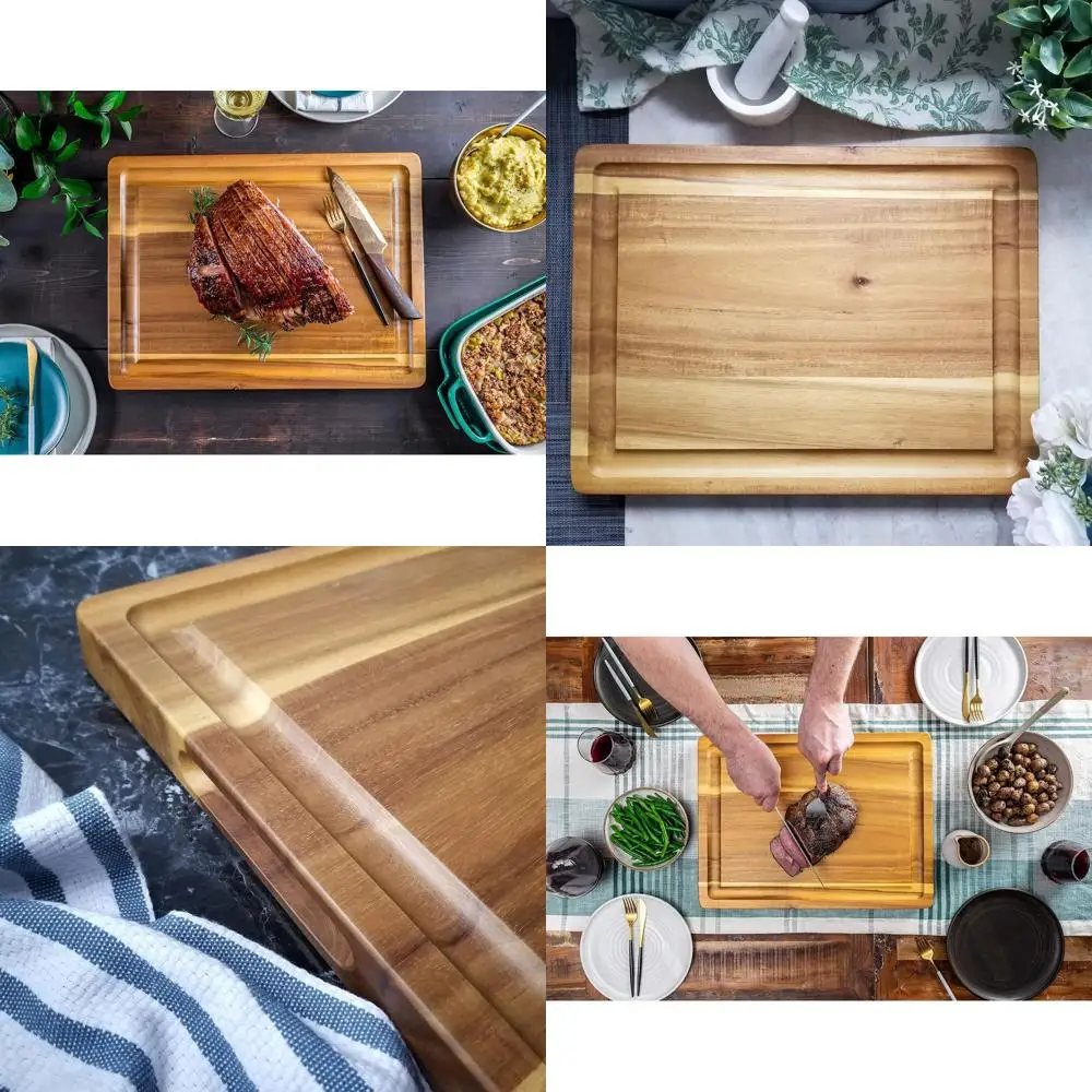 

Large 20x15 Acacia Wood Carving Board with Deep Groove and Handles for Meat Cutting and Serving