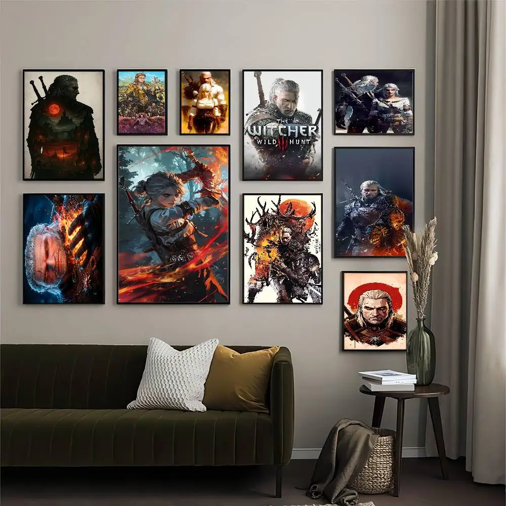Pôster artístico autoadesivo do anime The Witcher 3 Wild Hunt, adesivo de parede elegante para sala de estar, decoração de bar, decorativo vintage