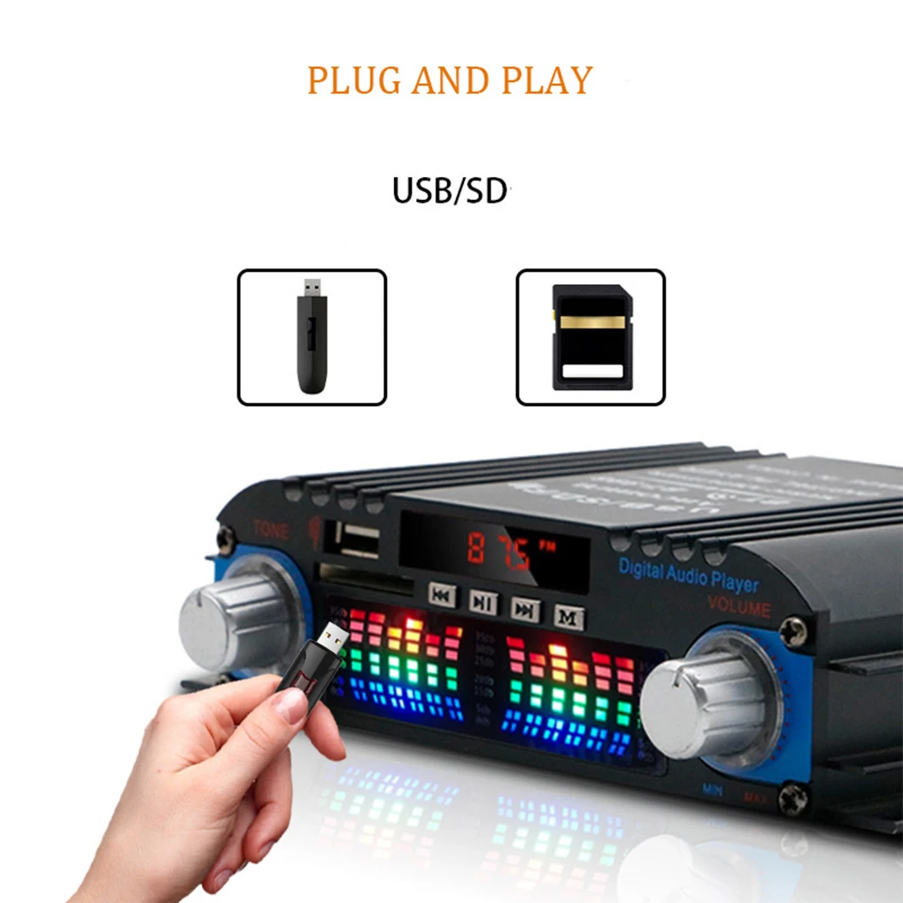 HiFi Sound Amplifier Digital 4 Channel Audio Amplifier Bluetooth Karaoke Player FM Radio Support Remote Control