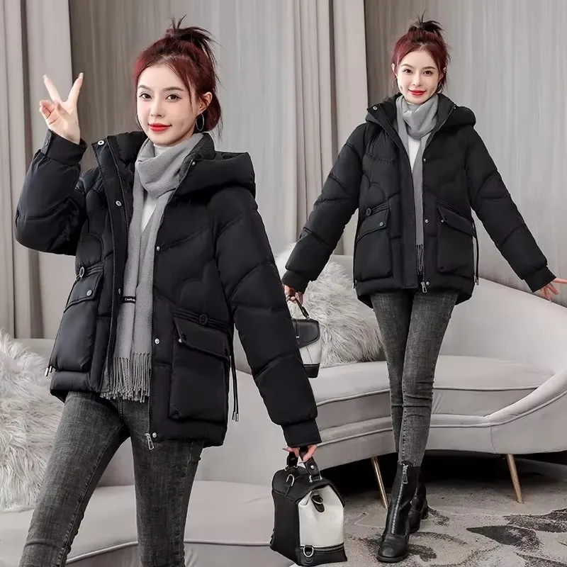 Chaqueta de invierno 2024, abrigo coreano de algodón para mujer, chaqueta informal acolchada de algodón con capucha, abrigo para mujer, Parkas acolchadas, prendas de vestir para mujer, Tops