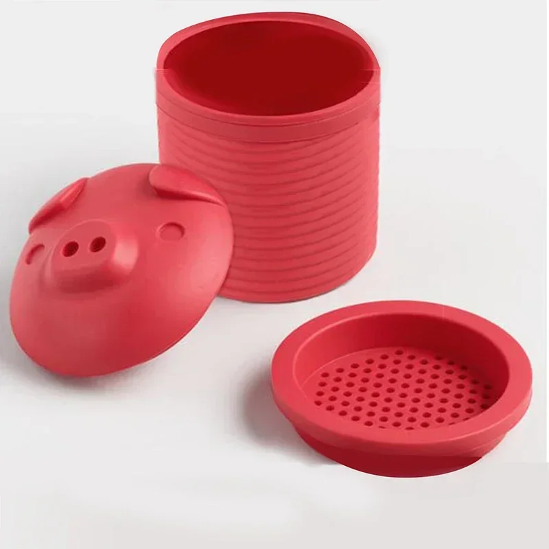 10cm Bacon Grease Container Grease Strainer Food Grade Silicone Oil Can With Fine Mesh Larger Capacity Pig Shape Kitchen Gadget