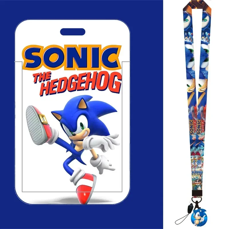 Cartoon Sonic Bus Card Holder Student ID Card Cover Campus Meal Card Case Badge Holder Work Cards Protector with Lanyard view 2