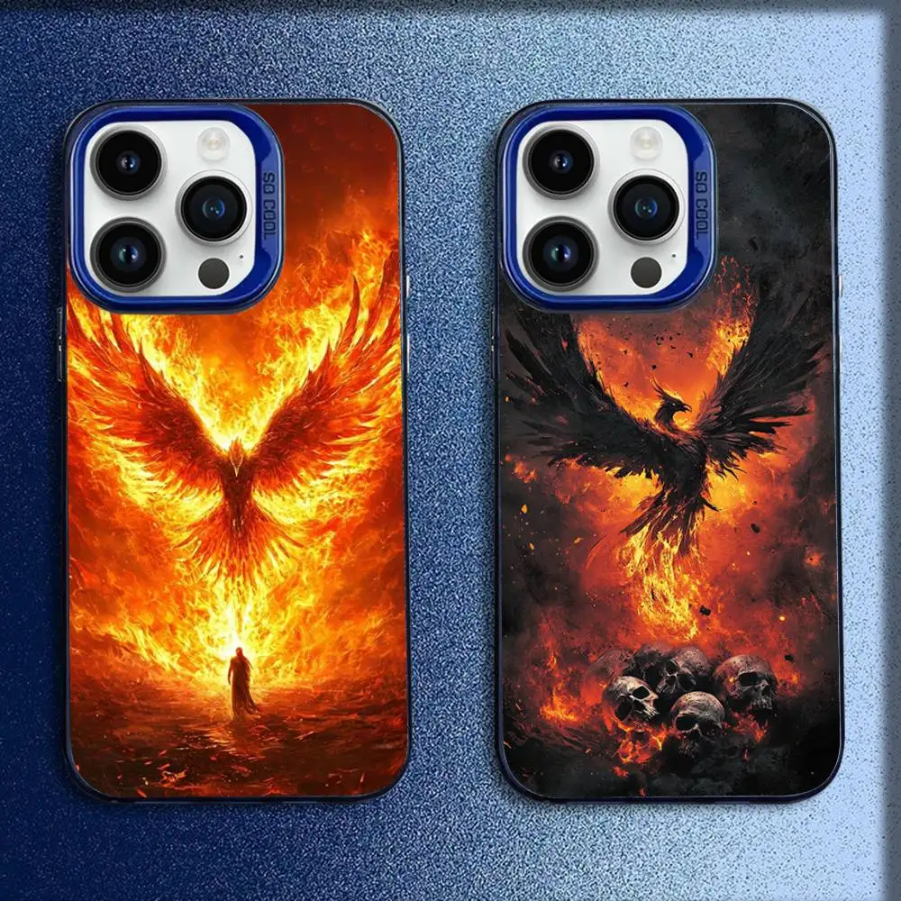 Phone Case For iPhone 16,15,14,13,12,11,Mini,Pro,E,MAX Blue Candy Matte Shockproof Cool Phoenix Nirvana Fire Cover