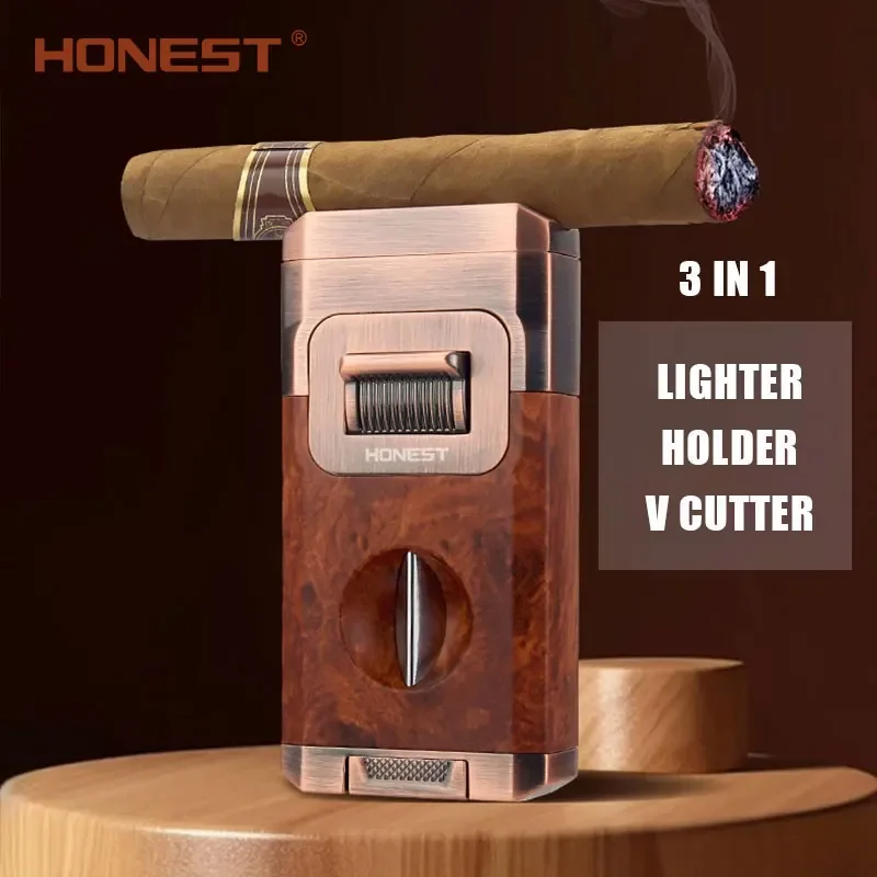 

HONEST 2 Torch Jet Flame Lighter Adjustable Flame Bottom V-shaped Cigar Cutter Visual Gas Tank Ignition Man Gadget Cigar Lighter