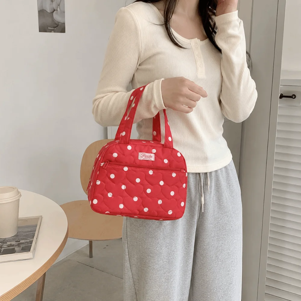 Durable Polka Dots Insulated Lunch Bag Portable Thickened Lunch Tote Bag Waterproof Large Capacity Food Container Bag Students